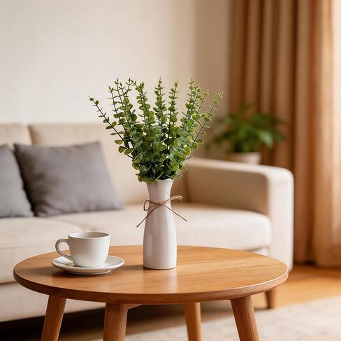 Artificial Eucalyptus Stems with White Vase,19 Inch Small Fake Plants Indoor,Faux Greenery Plant for Farmhouse Home Decor,Bathroom Living Room Kitchen Office Shelf Coffee Table Centerpiece in Saudi Arabia