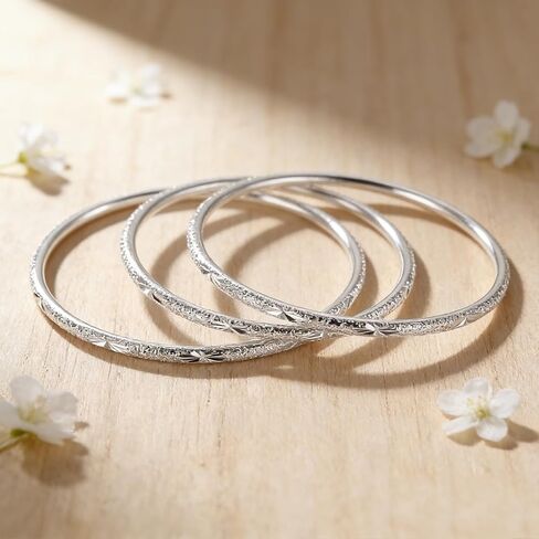 Dainty Silver Bangle Bracelet Set for Women, 3Pcs Trendy Simple Stainless Steel Stackable Hypoallergenic Cuff Bracelet Fashion Party Jewelry Gift in Kuwait