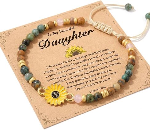 Natural Stone Beaded Sunflower Bracelet for Sister, Niece, Mentor - Adjustable Cord Jewelry, 16th/18th/21st Birthday Gift, Inspirational Positivity Gift for Her in Saudi Arabia