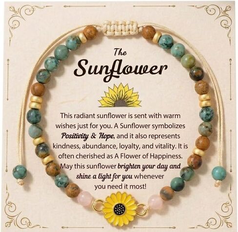 Natural Stone Beaded Sunflower Bracelet for Sister, Niece, Mentor - Adjustable Cord Jewelry, 16th/18th/21st Birthday Gift, Inspirational Positivity Gift for Her in Saudi Arabia