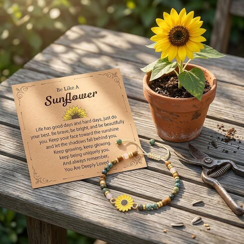 Natural Stone Beaded Sunflower Bracelet for Sister, Niece, Mentor - Adjustable Cord Jewelry, 16th/18th/21st Birthday Gift, Inspirational Positivity Gift for Her in Saudi Arabia