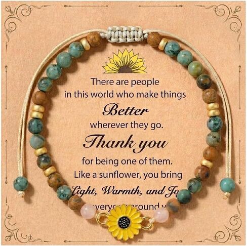 Natural Stone Beaded Sunflower Bracelet for Sister, Niece, Mentor - Adjustable Cord Jewelry, 16th/18th/21st Birthday Gift, Inspirational Positivity Gift for Her in Saudi Arabia