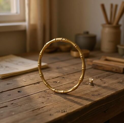 18K 18 Karat Yellow Gold Plated over Stainless Steel Bamboo Textured Bangle Bracelet, Nickel Free Waterproof hypoallergenic, Tarnish Resistant in Saudi Arabia