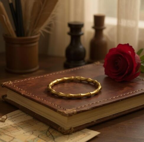 18K 18 Karat Yellow Gold Plated over Stainless Steel Bamboo Textured Bangle Bracelet, Nickel Free Waterproof hypoallergenic, Tarnish Resistant in Saudi Arabia