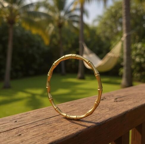 18K 18 Karat Yellow Gold Plated over Stainless Steel Bamboo Textured Bangle Bracelet, Nickel Free Waterproof hypoallergenic, Tarnish Resistant in Saudi Arabia