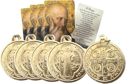 مجموعة ميداليات Westmon Works St Benedict ميداليات ذهبية معدنية مصنوعة في إيطاليا مع بطاقات مقدسة مغلفة مصنوعة في الولايات المتحدة الأمريكية، عبوة من 5 قطع in Kuwait