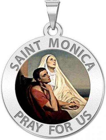 PicturesOnGold.com Saint Monica W/Her Son Saint Augustine Religious Medal Color - 2/3 Inch Size of Dime, Sterling Silver in Kuwait