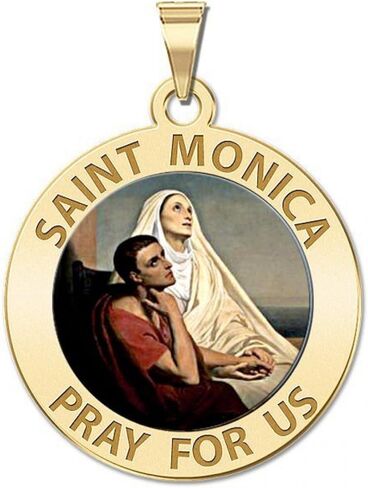 PicturesOnGold.com Saint Monica W/Her Son Saint Augustine Religious Medal Color - 2/3 Inch Size of Dime, Sterling Silver in Kuwait