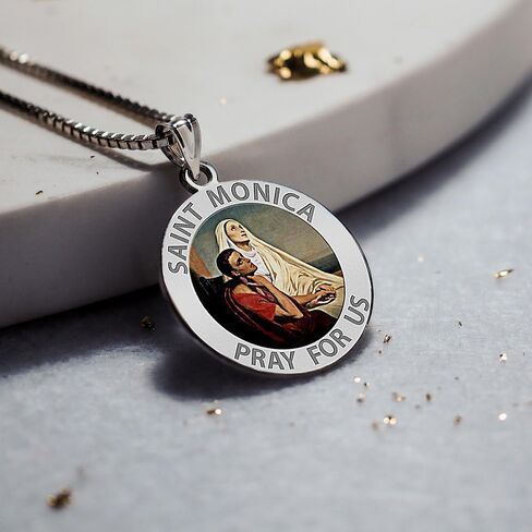 PicturesOnGold.com Saint Monica W/Her Son Saint Augustine Religious Medal Color - 2/3 Inch Size of Dime, Sterling Silver in Kuwait