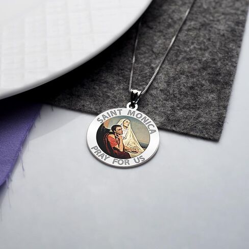 PicturesOnGold.com Saint Monica W/Her Son Saint Augustine Religious Medal Color - 2/3 Inch Size of Dime, Sterling Silver in Kuwait