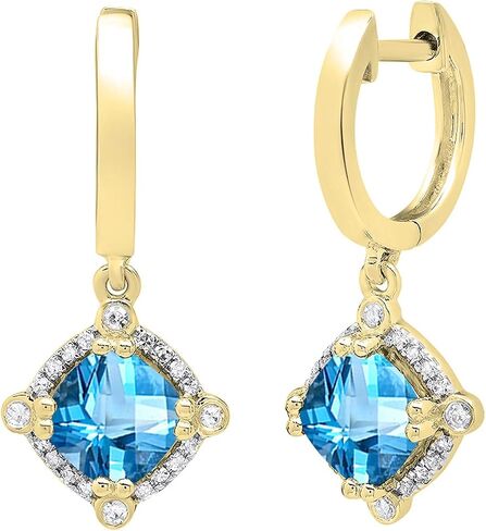 Dazzlingrock Collection 6mm Each Cushion Gemstone & Round White Diamond Womens Drop Earrings, 10K Solid Yellow Gold in Kuwait