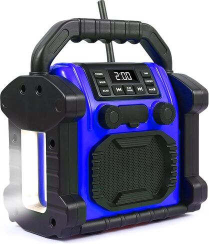 Jobsite Radio Speaker, 30w Ipx 66 Waterproof Fm Clock Radio Portable with LED Lights, Anticollision Fm Radios for Constrution Site/Outdoor/Fishing/Party/Camping (Blue) in Kuwait