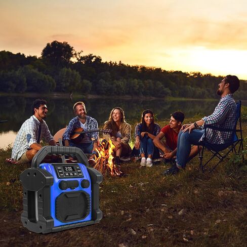 Jobsite Radio Speaker, 30w Ipx 66 Waterproof Fm Clock Radio Portable with LED Lights, Anticollision Fm Radios for Constrution Site/Outdoor/Fishing/Party/Camping (Blue) in Kuwait