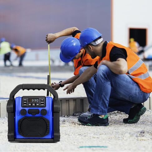 Jobsite Radio Speaker, 30w Ipx 66 Waterproof Fm Clock Radio Portable with LED Lights, Anticollision Fm Radios for Constrution Site/Outdoor/Fishing/Party/Camping (Blue) in Kuwait
