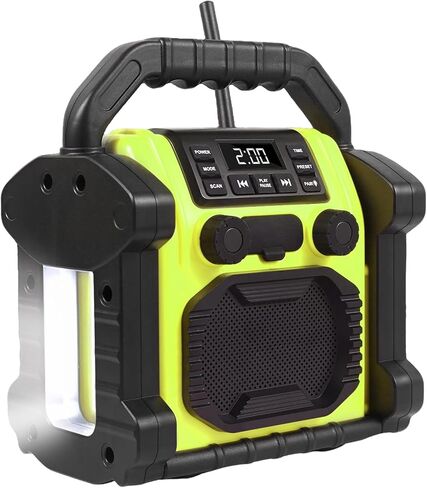 Jobsite Radio Speaker, 30w Ipx 66 Waterproof Fm Clock Radio Portable with LED Lights, Anticollision Fm Radios for Constrution Site/Outdoor/Fishing/Party/Camping (Blue) in Kuwait