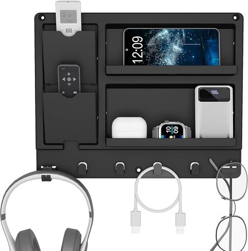 Lifewit Plastic Bedside Shelf, Adhesive Floating Shelves, Key Remote Control Holder, Wall Organizer for Glasses, Phone, Earbuds, Bedroom Decor, Dorm Room Essentials, Black in Kuwait