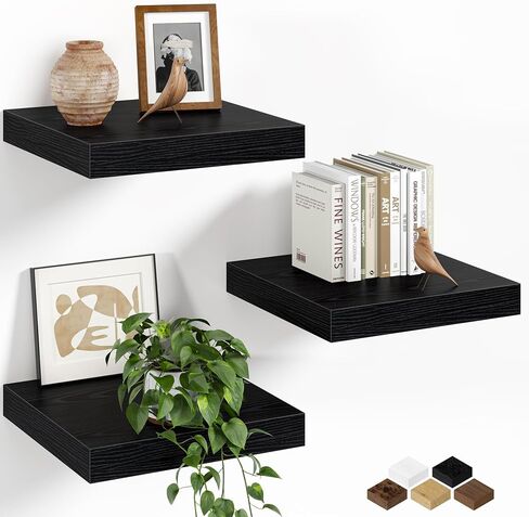 Fun Memories Floating Shelves for Wall, 9.3 Inch Set of 4 Rustic Wood Wall Shelves with Invisible Brackets, Heavy Duty Storage Display for Bathroom Bedroom Living Room Kitchen, White in Saudi Arabia