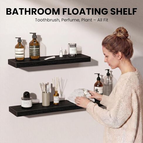 Fun Memories Floating Shelves for Wall, 9.3 Inch Set of 4 Rustic Wood Wall Shelves with Invisible Brackets, Heavy Duty Storage Display for Bathroom Bedroom Living Room Kitchen, White in Saudi Arabia