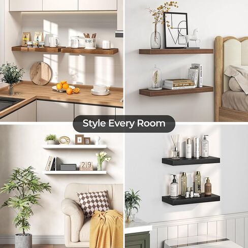 Fun Memories Floating Shelves for Wall, 9.3 Inch Set of 4 Rustic Wood Wall Shelves with Invisible Brackets, Heavy Duty Storage Display for Bathroom Bedroom Living Room Kitchen, White in Saudi Arabia