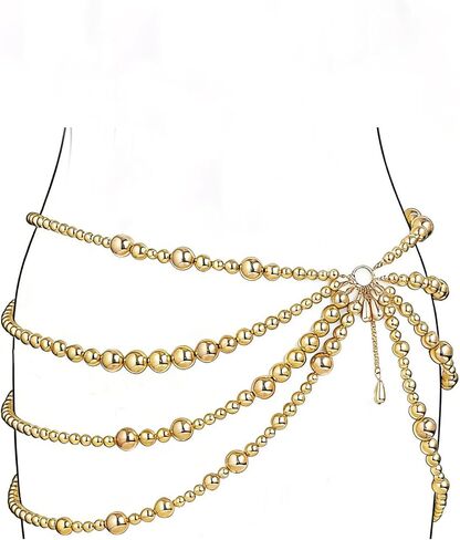 Bikini Multi-Layer Waist Belly Chain Pearl Belly Chain Layered Waist Body Chains Bikini Belly Jewelry Fashion Beach Rave Party Club Body Accessories Jewelry for Women in Saudi Arabia