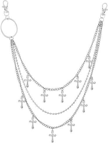 Sacina Silver-tone Layered Cross Pants Chain, Gothic Silver-tone Wallet Belt Chain, Goth Grunge Emo Punk Accessories in Kuwait