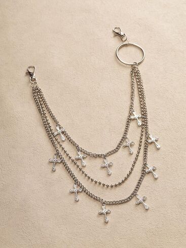 Sacina Silver-tone Layered Cross Pants Chain, Gothic Silver-tone Wallet Belt Chain, Goth Grunge Emo Punk Accessories in Kuwait