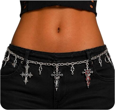 Cross Waist Chain Belt Goth Silver Women Charm Y2K Concer Body Jewelry Rock Rave Crosses Accessories Pants Dress in Saudi Arabia