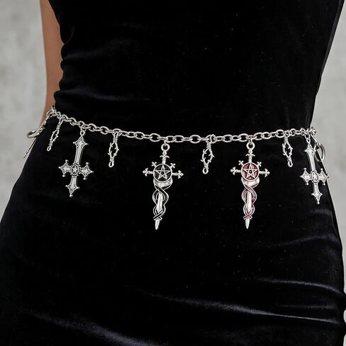 Cross Waist Chain Belt Goth Silver Women Charm Y2K Concer Body Jewelry Rock Rave Crosses Accessories Pants Dress in Saudi Arabia