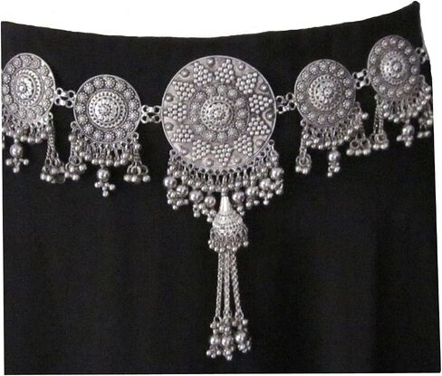 Handmade Womens Fashion Dress Sash Concho Boho Belt - Metal Chain Tassel Medallion Vintage Silver Wedding Bridal - Bohemian Gypsy Hippie Tribal Fusion Belly Dance Waist Decoration Jewelry in Saudi Arabia