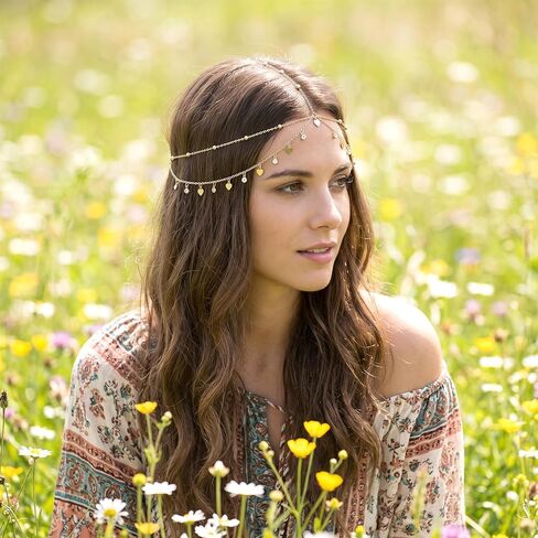 Gold Head Chain, Egyptian Forehead Headpiece Bohemian Hair Jewelry Headpiece Heart Sequin Head Chain Boho Wedding Bridal Jewelry Headchains Gold Layered Rhinestone Hair Chains for Women in Kuwait