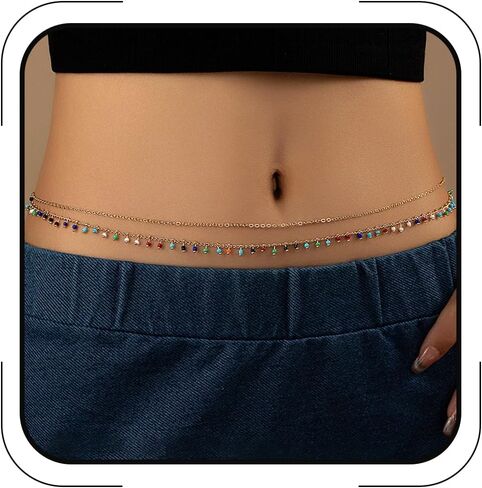 Gold Waist Beads Chain for Women Summer Beach Colorful Beads Waist Chain Layered Belly Belt Chains Sexy Bikini Beachy Jewelry in Saudi Arabia