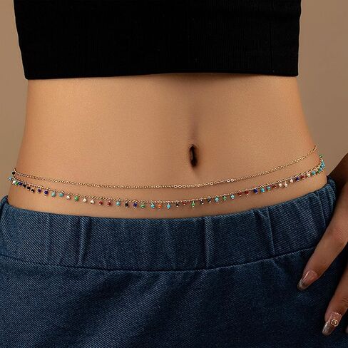 Gold Waist Beads Chain for Women Summer Beach Colorful Beads Waist Chain Layered Belly Belt Chains Sexy Bikini Beachy Jewelry in Saudi Arabia