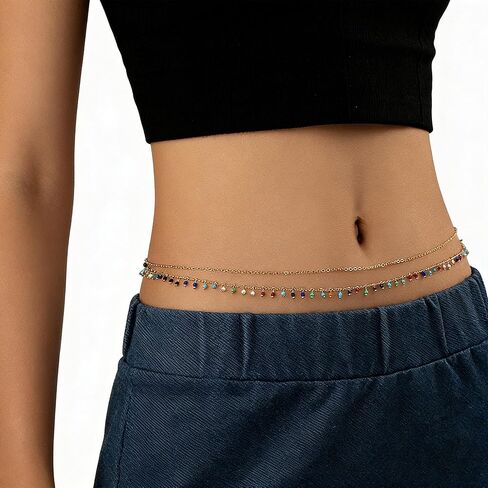 Gold Waist Beads Chain for Women Summer Beach Colorful Beads Waist Chain Layered Belly Belt Chains Sexy Bikini Beachy Jewelry in Saudi Arabia