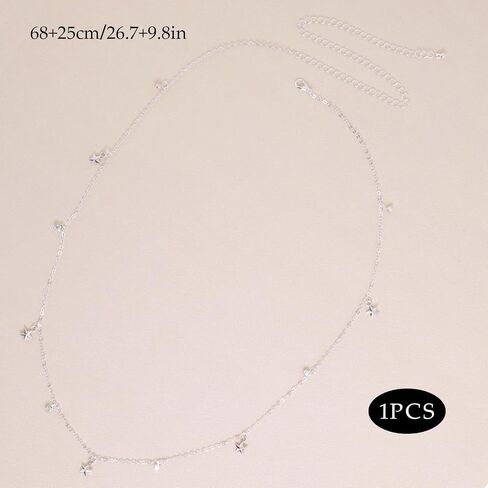 Silver Belly Chain for Women - Adjustable Waist Chain with Star Charm, 316L Stainless Steel Non-Tarnish Stomach Chain, Y2K Silver Waist Jewelry for Beach Vacation, Pool Party & Music Festival in Saudi Arabia