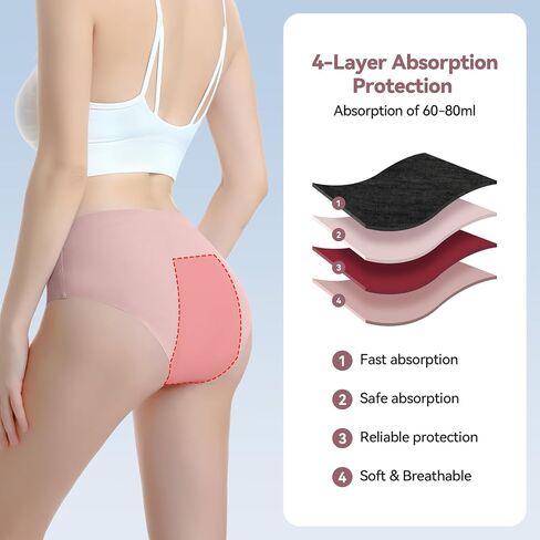 Carer Incontinence Underwear for Women, Washable Absorbency Reusable Women's Leak Proof Protection Panties for Bladder Leakage, Incontinence, Period Pink XL-2pk in Kuwait