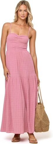 L*Space Mallorca Dress for Women, Cotton Maxi Dress, Adjustable Spaghetti Straps, Smocked Bodice, Tiered Skirt Sundress in Kuwait
