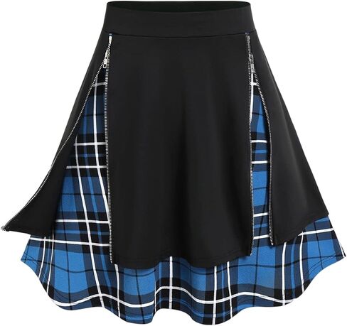 Rosegal Women's Plus Size Gothic Mini Skirt Plaid Zipper Mini A Line Skirt Blue in Kuwait