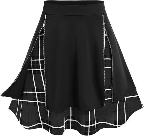 Rosegal Women's Plus Size Gothic Mini Skirt Plaid Zipper Mini A Line Skirt Blue in Kuwait