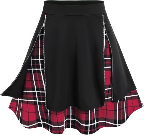 Rosegal Women's Plus Size Gothic Mini Skirt Plaid Zipper Mini A Line Skirt Blue in Kuwait
