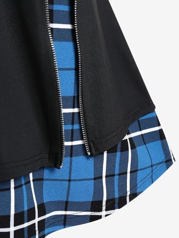 Rosegal Women's Plus Size Gothic Mini Skirt Plaid Zipper Mini A Line Skirt Blue in Kuwait