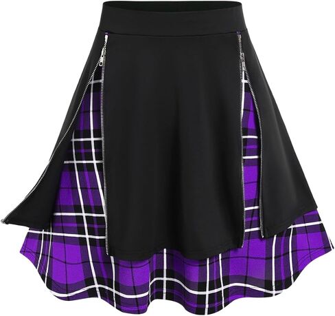 Rosegal Women's Plus Size Gothic Mini Skirt Plaid Zipper Mini A Line Skirt Blue in Kuwait