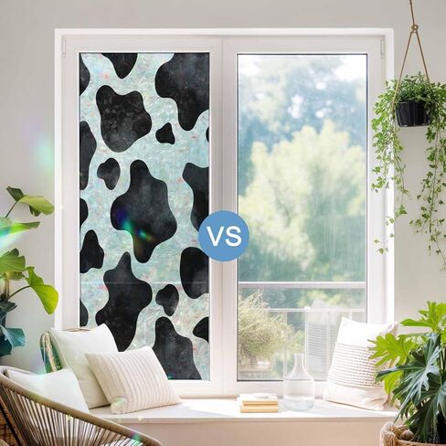 Cow Printed Window Privacy Film Rainbow Static Cling Stain Glass Window Film for Glass Door, Decorative Sunroof Decal Sticker for Car Bathroom Home 19.6"x39.3" Farmhouse Black White Animals Textured in Saudi Arabia