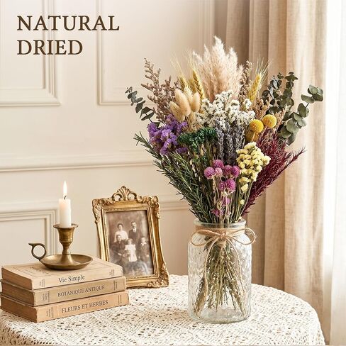 18 Kinds Natural Dried Flowers DIY Kit, 10~12 Inch Dry Flowers Arrangements, 130Pcs Handpicked Including Lavender & Roes & Wheat, for Home Office Wedding Decor in Saudi Arabia