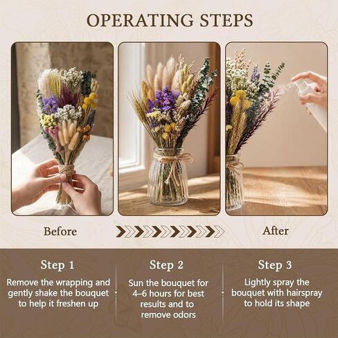 18 Kinds Natural Dried Flowers DIY Kit, 10~12 Inch Dry Flowers Arrangements, 130Pcs Handpicked Including Lavender & Roes & Wheat, for Home Office Wedding Decor in Saudi Arabia