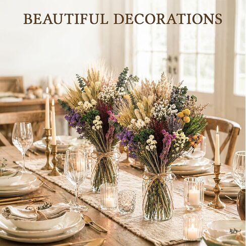 18 Kinds Natural Dried Flowers DIY Kit, 10~12 Inch Dry Flowers Arrangements, 130Pcs Handpicked Including Lavender & Roes & Wheat, for Home Office Wedding Decor in Saudi Arabia