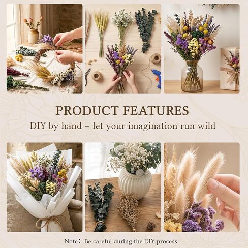 18 Kinds Natural Dried Flowers DIY Kit, 10~12 Inch Dry Flowers Arrangements, 130Pcs Handpicked Including Lavender & Roes & Wheat, for Home Office Wedding Decor in Saudi Arabia