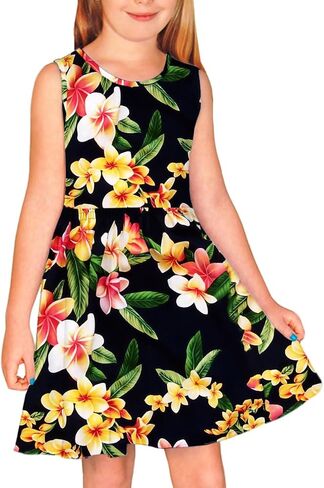 Remimi Girls Summer Sleeveless Dress Tropical Print Skater Twirly Dresses 3-14 Years in Kuwait