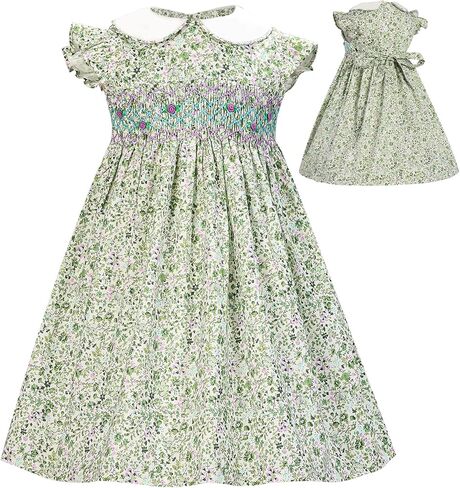 Girls Toddler Dresses Smocked Vintage Spring Summer Floral Cotton Little Girl Dress in Saudi Arabia