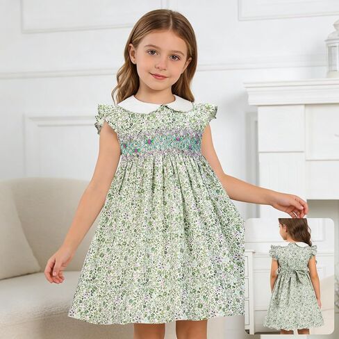 Girls Toddler Dresses Smocked Vintage Spring Summer Floral Cotton Little Girl Dress in Saudi Arabia