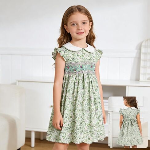 Girls Toddler Dresses Smocked Vintage Spring Summer Floral Cotton Little Girl Dress in Saudi Arabia